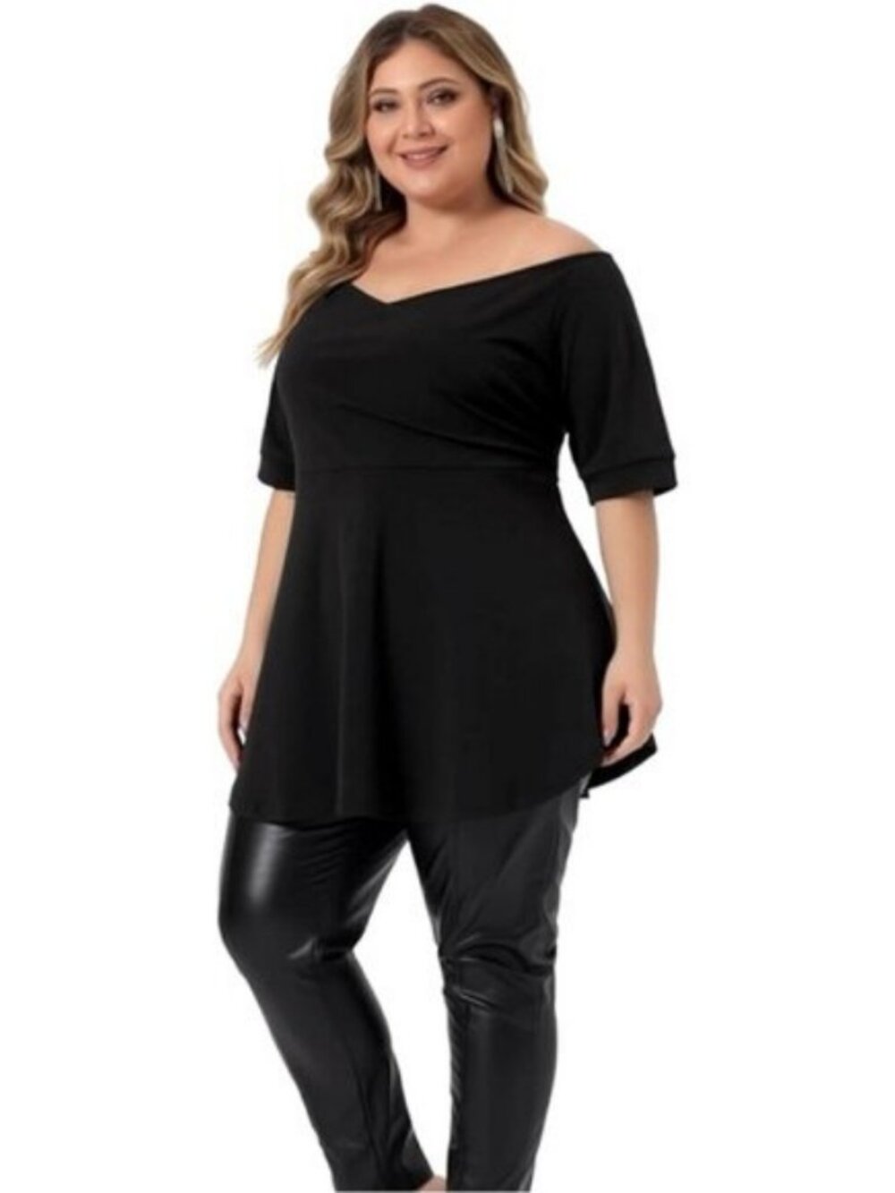 NWT Agnes Orinda faux wrap black v-neck peplum top. Women's size 2X
